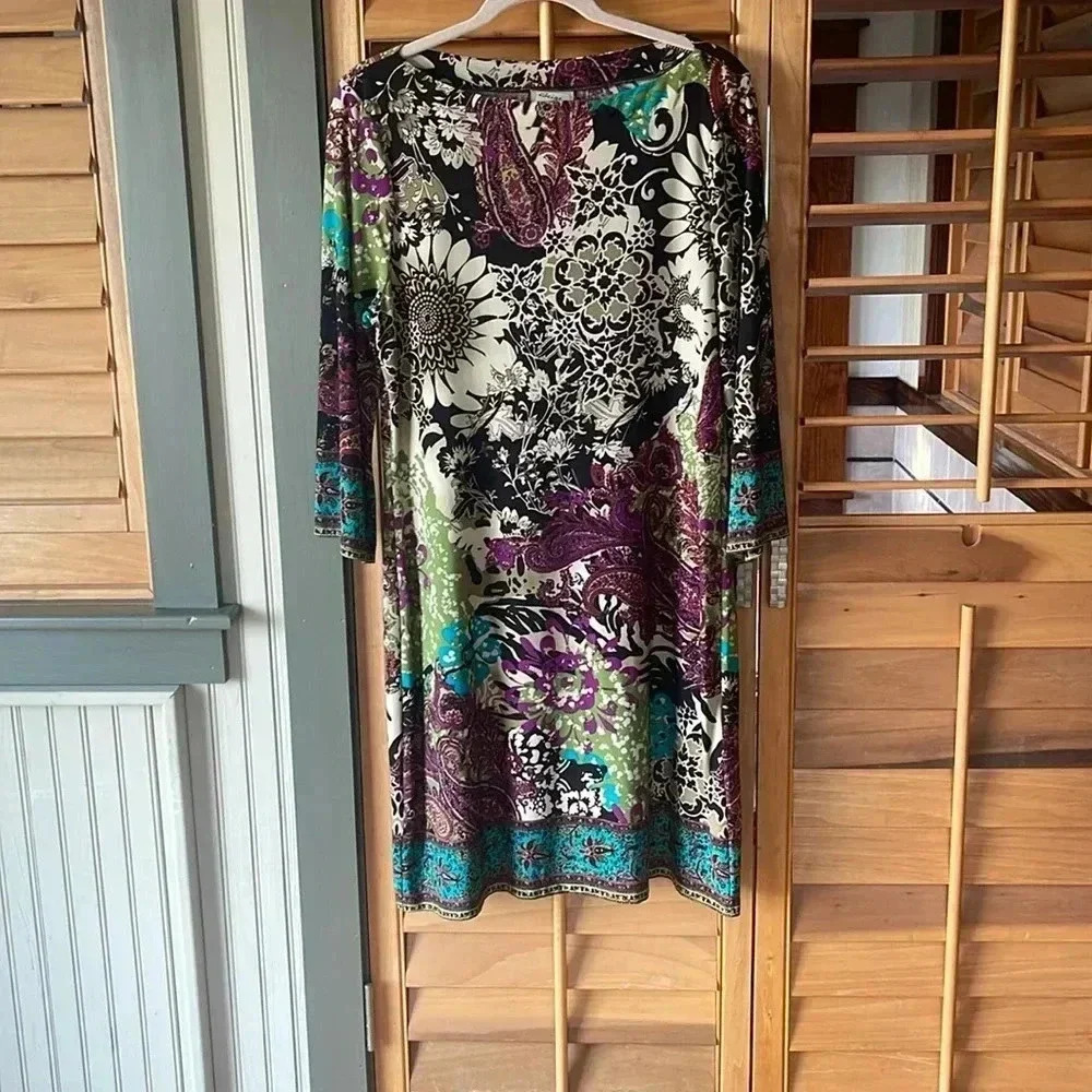 Beige by eci brown and turquoise paisley print dress size 14